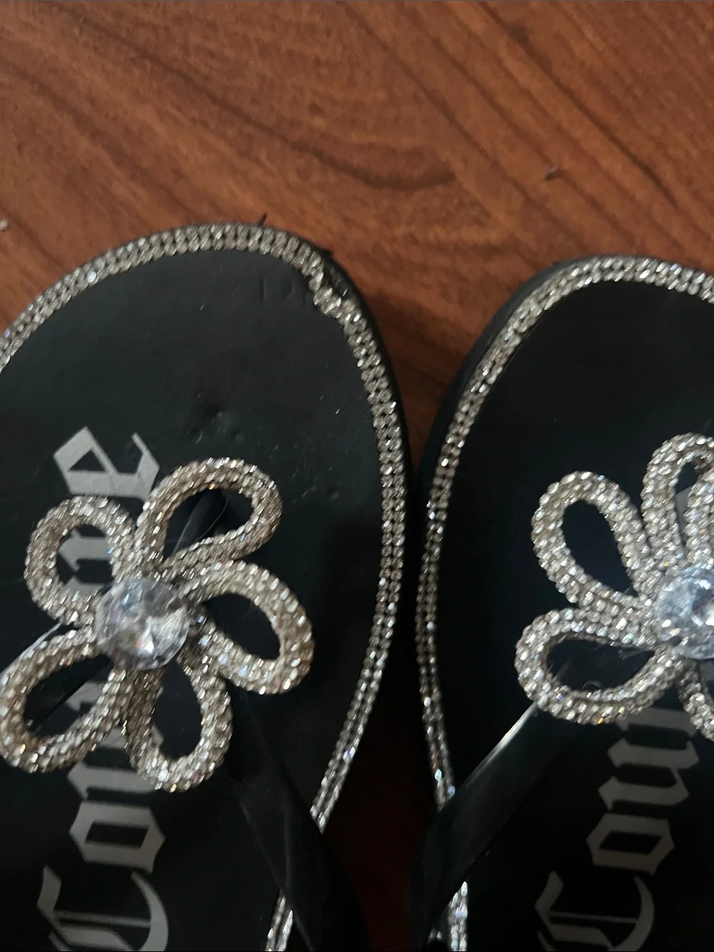 Juicy Couture Black Crystal-Trim Flip Flops